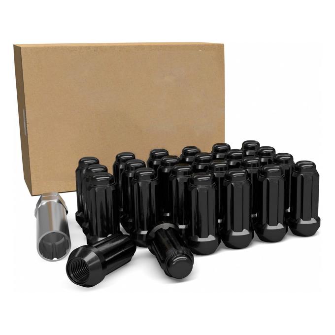 Factory Reproductions Install Kit 14mm X 1.5 (2.00") spline Truck Acorn Black 24 Lug Nuts+Key(t) L-KIT14150B-24-SP