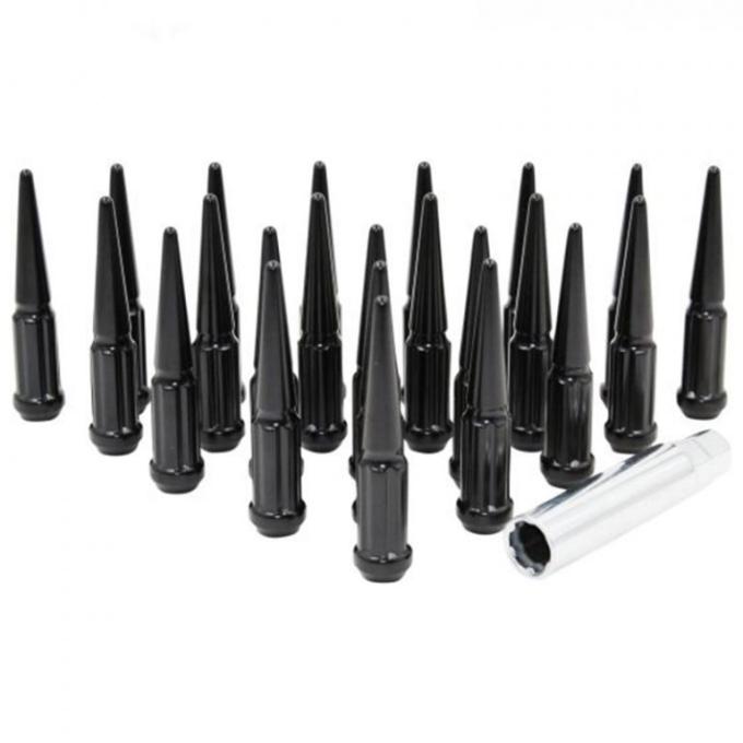 Factory Reproductions Install Kit 14mm X 1.5 (4.40") spike spline Black 24 Lug Nuts+Key(s) L-KIT14150B-24-S