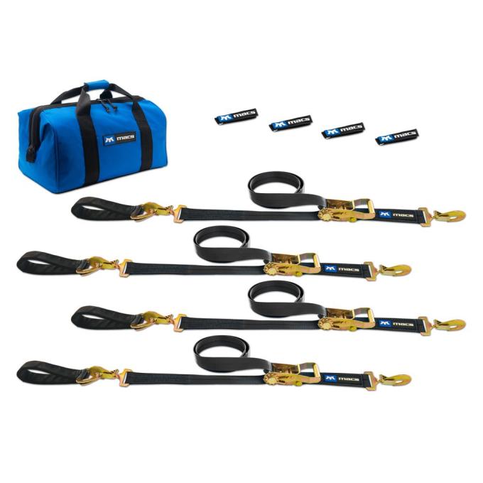 Race Ramps Two 6 & Two 8 Ultra Pack Tie-Down Straps with Detachable Axle Straps, Sewn Fixed Ends - Black 511268