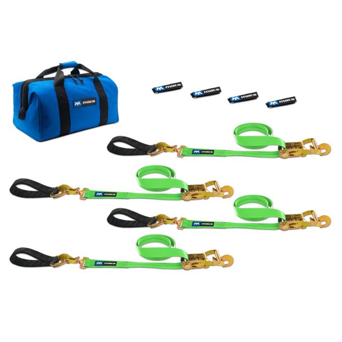 Race Ramps Two 6 & Two 8 Ultra Pack Tie-Down Straps with Detachable Axle Straps, Direct Hook Ends - Lime Green 515217