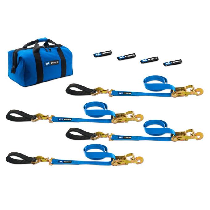 Race Ramps Two 6 & Two 8 Ultra Pack Tie-Down Straps with Detachable Axle Straps, Direct Hook Ends - Blue 512217