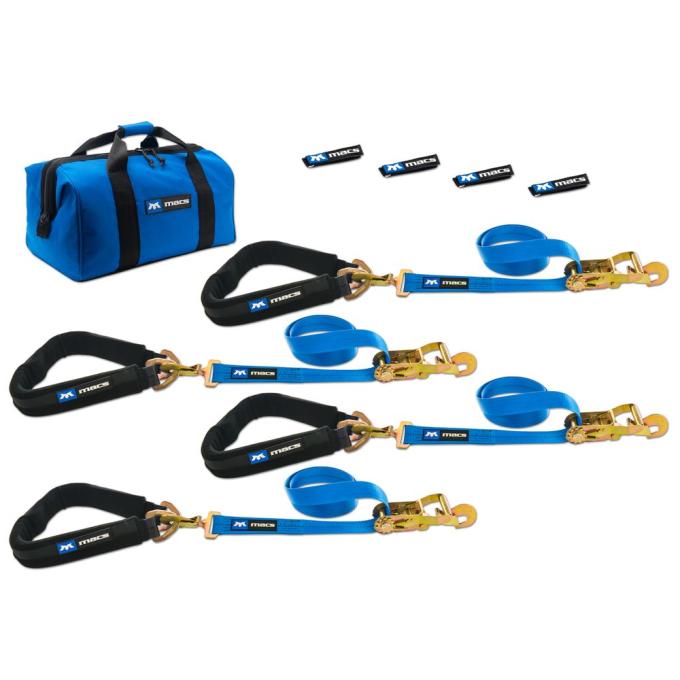Race Ramps 2 x 8 Pro Pack Premium Tie-Down Strap Kit with 40 Axle Strap, Direct Hook Ends - Blue 512658