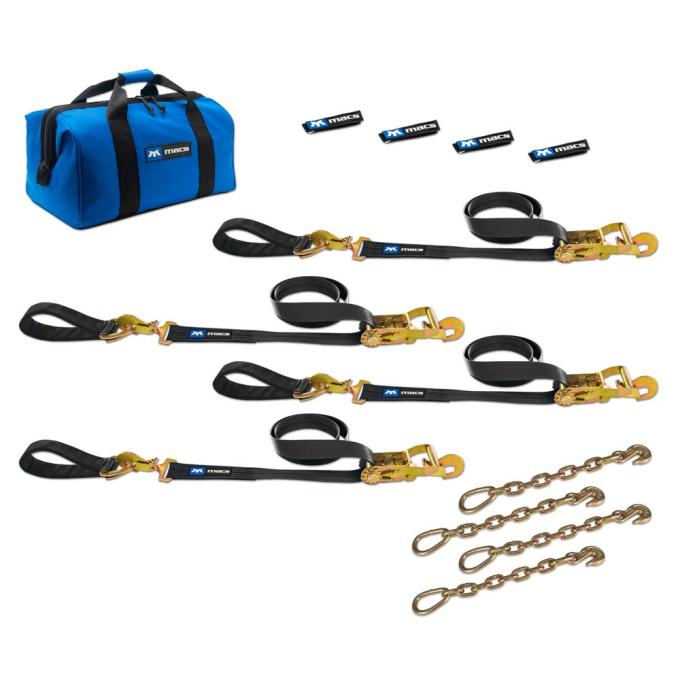 Race Ramps Two 6 & Two 8 Ultra Pack Tie-Down Straps with Detachable Axle Straps, Direct Hook Ends & Chain Extensions - Black 511267