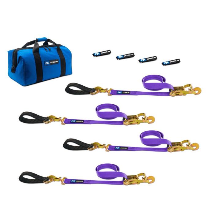 Race Ramps Two 6 & Two 8 Ultra Pack Tie-Down Straps with Detachable Axle Straps, Sewn Fixed Ends - Purple 516268