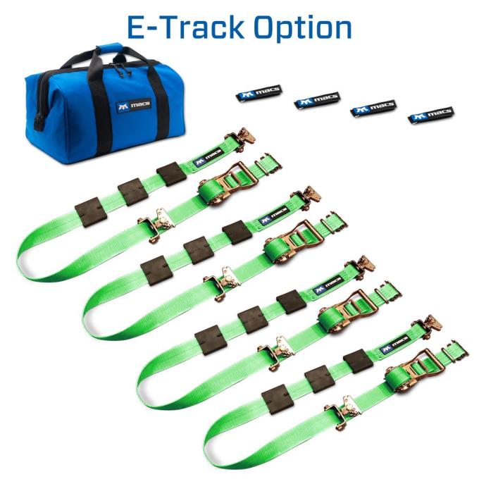 Race Ramps 2 x 10 Tire Block Strap Pack with E-Track Ends - Lime Green 515002