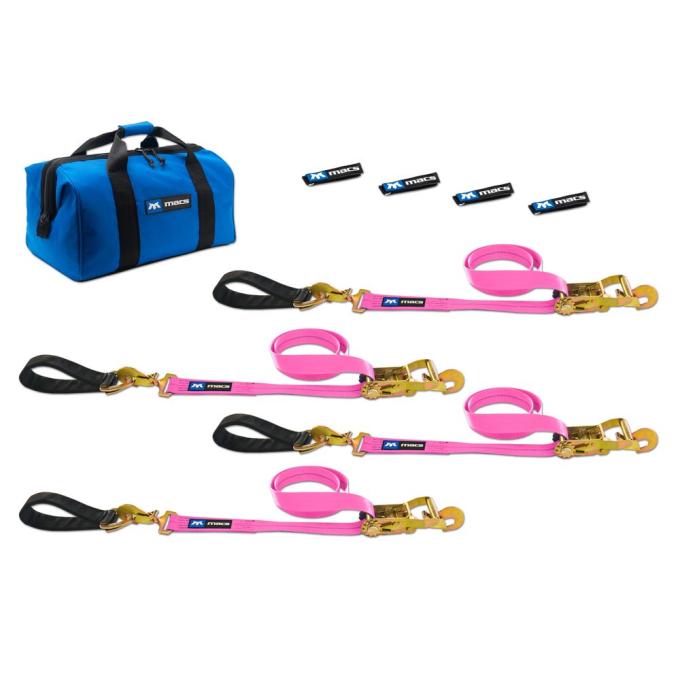 Race Ramps Two 6 & Two 8 Ultra Pack Tie-Down Straps with Detachable Axle Straps, Direct Hook Ends - Pink 519217