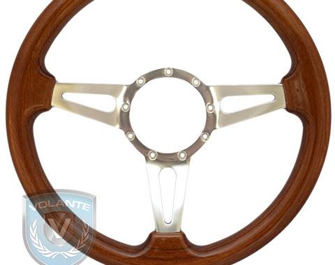 Volante S9 Premium Steering Wheel, Walnut Wood and Brushed Center, 3 Spoke with Slots