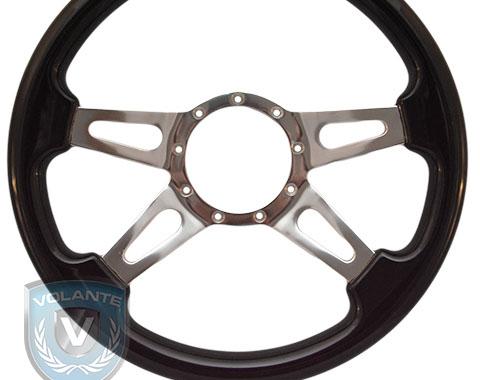 Volante S9 Premium Steering Wheel, Black Wood and Brushed Center, 4 Spoke with Slots