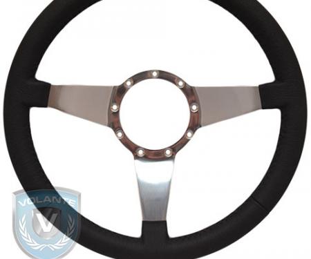 Volante S9 Premium Steering Wheel, Black Leather and Brushed Center, 3 Spoke