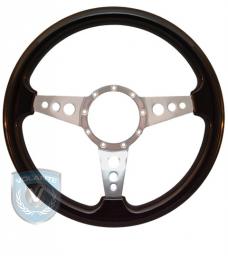 Volante S9 Premium Steering Wheel, Black Wood and Brushed Center, 3 Spoke with Holes