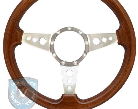 Volante S9 Premium Steering Wheel, Walnut Wood and Brushed Center, 3 Spoke with Holes