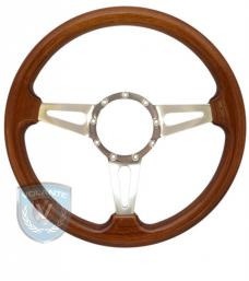 Volante S9 Premium Steering Wheel, Walnut Wood and Brushed Center, 3 Spoke with Slots