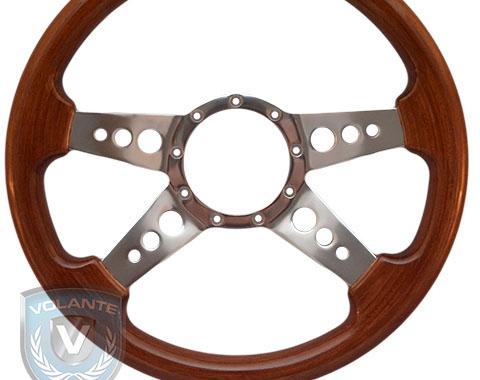 Volante S9 Premium Steering Wheel, Walnut Wood and Brushed Center, 4 Spoke with Holes