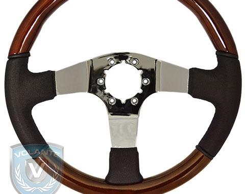 Volante S6 Sport Steering Wheel, Wood and Black Leather with Chrome Center, 3 Spoke