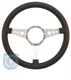 Volante S9 Premium Steering Wheel, Black Leather and Brushed Center, 3 Spoke with Holes