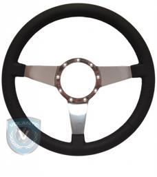 Volante S9 Premium Steering Wheel, Black Leather and Brushed Center, 3 Spoke