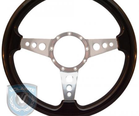 Volante S9 Premium Steering Wheel, Black Wood and Brushed Center, 3 Spoke with Holes
