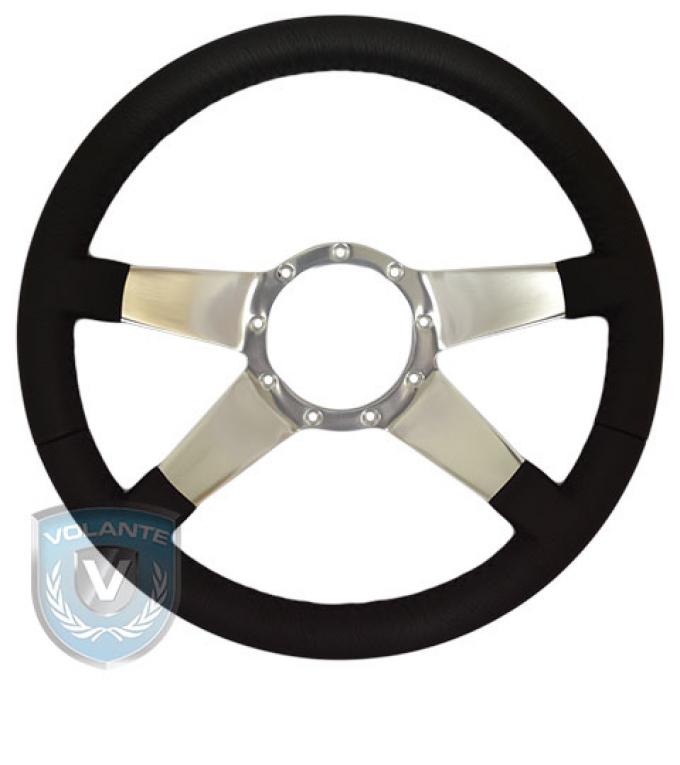 Volante S9 Premium Steering Wheel, Black Leather and Brushed Center, 4 Spoke
