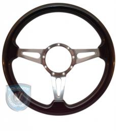 Volante S9 Premium Steering Wheel, Black Wood and Brushed Center, 3 Spoke with Slots