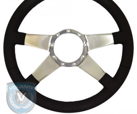 Volante S9 Premium Steering Wheel, Black Leather and Brushed Center, 4 Spoke