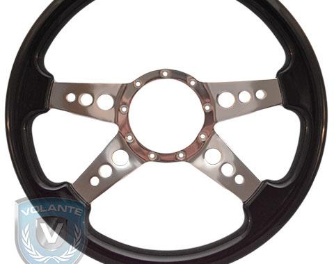 Volante S9 Premium Steering Wheel, Black Wood and Brushed Center, 4 Spoke with Holes