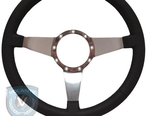 Volante S9 Premium Steering Wheel, Black Leather and Brushed Center, 3 Spoke