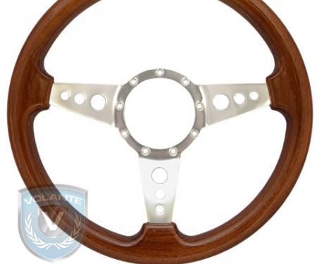 Volante S9 Premium Steering Wheel, Walnut Wood and Brushed Center, 3 Spoke with Holes