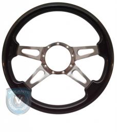 Volante S9 Premium Steering Wheel, Black Wood and Brushed Center, 4 Spoke with Slots