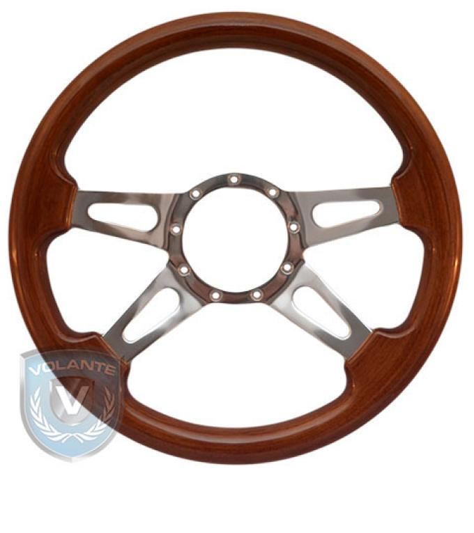 Volante S9 Premium Steering Wheel, Walnut Wood and Brushed Center, 4 Spoke with Slots