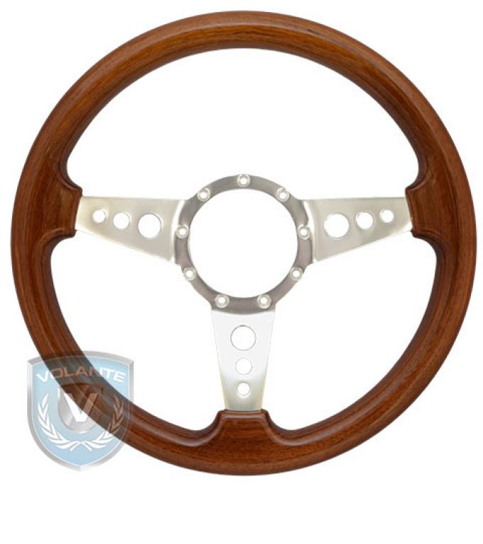 Volante S9 Premium Steering Wheel, Walnut Wood and Brushed Center, 3 Spoke with Holes