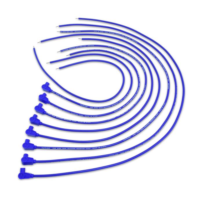 Taylor Cable Universal 8mm Resistor Core Pro Spark Plug Wire Set, 8 Cylinders, 90&deg; Spark Plug Boot Angle, Blue 70651