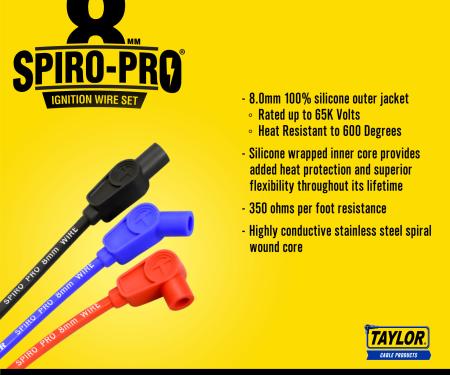 Taylor Cable 8mm Spiro-Pro Bulk Spark Plug Wire, Yellow, 30 Feet 35471
