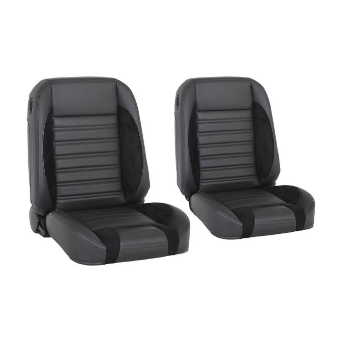 TMI Pro-Classic Bucket Seats, Sport-R Pattern  Charcoal Black Verona Vinyl, Black Unisuede W/Black Stitch 47-9702-6525-99-BKS