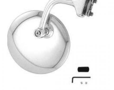 Universal Peep Mirror - Curved Chrome Arm - Right Or Left - 4 Diameter Stainless Steel Head