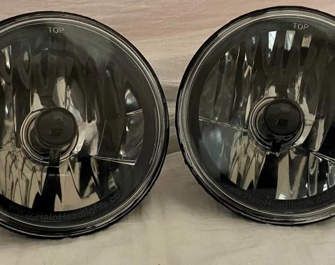 RedLine LumTronix 7 Inch Round Elite Diamond Headlights No Halo Black illusion™ with a Clear Halogen Bulbs HH-005BLKI