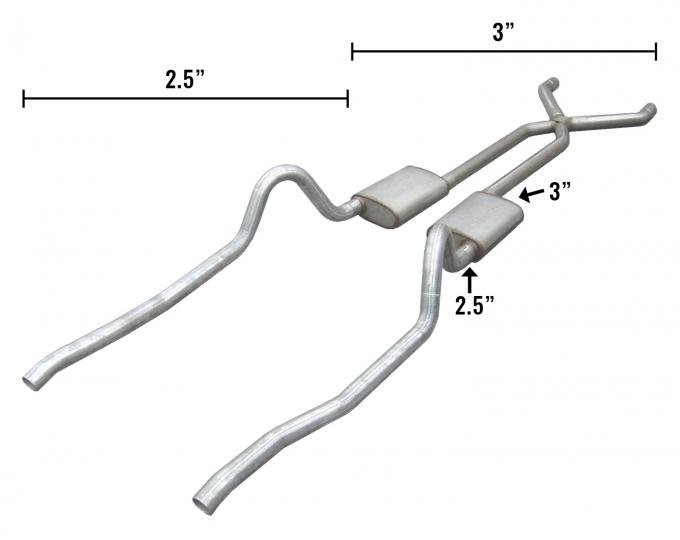 Pypes 67-73 Mopar A-Body Hybrid 3-2.5 Inch Crossmenber Back W/ X-Pipe System Violator Muffler Exhaust SMA30V