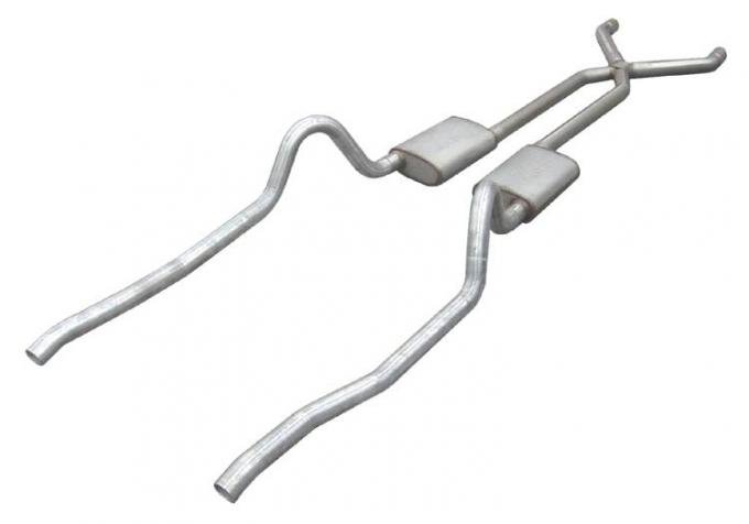 Pypes Crossmember Back w/X-Pipe Exhaust System 67-73 Mopar A-Body Split Rear Dual Exit 2.5 in Intermediate And Tail Pipe Hardware Incl Muffler And Tip Not Incl Exhaust SMA10