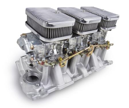 Holley Tri-Power 3X2 SBC INTAKE and SHINY CARBS KIT 300-522SA