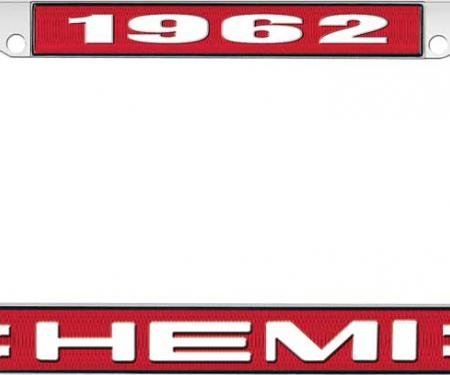 OER 1962 Hemi License Plate Frame - Red and Chrome with White Lettering LF122262C