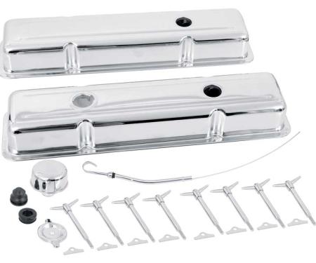 OER Chevrolet Engine Dress-Up Set, Small Block, Low Profile Valve Covers, T-Bolts, Oil Cap, Chrome T3101