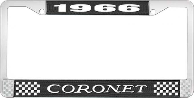 OER 1966 Coronet License Plate Frame - Black and Chrome with White Lettering LF120466A