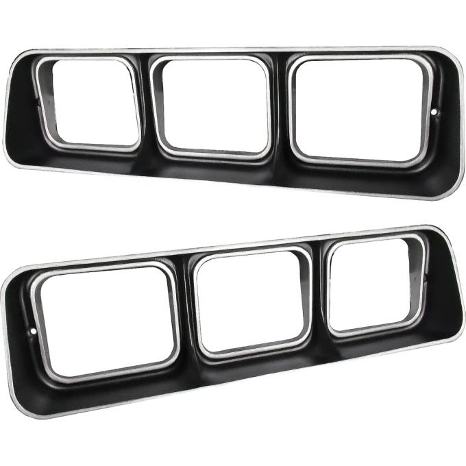 OER 1973-1974 Road Runner GTX, Tail Lamp Bezels, Black With Silver Accents, RH & LH, Pair 3679180