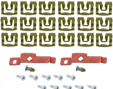 OER 1971-73 Barracuda, Challenger Coupe, Rear Window Molding Clip Set, 20 Piece Set, With Replacement Studs and Screws ME533B