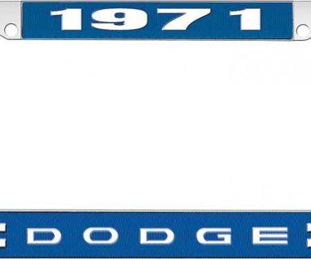 OER 1971 Dodge License Plate Frame - Blue and Chrome with White Lettering LF120971B