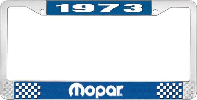 OER 1973 Mopar License Plate Frame - Blue and Chrome with White Lettering LF121073B