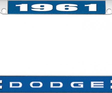 OER 1961 Dodge License Plate Frame - Blue and Chrome with White Lettering LF120961B