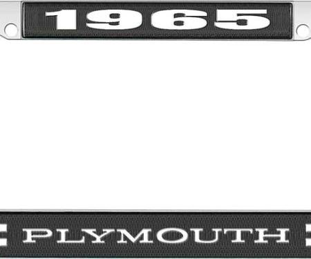 OER 1965 Plymouth License Plate Frame - Black and Chrome with White Lettering LF122165A