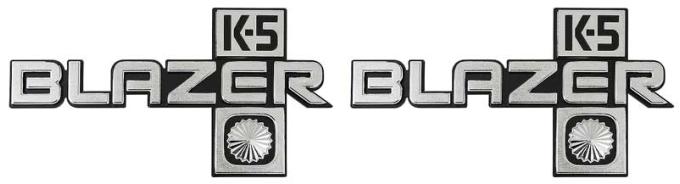 1981-88 Chevy Blazer, "K5 BLAZER" Front Fender Emblem Set, with Hardware, Pair, GM Licensed