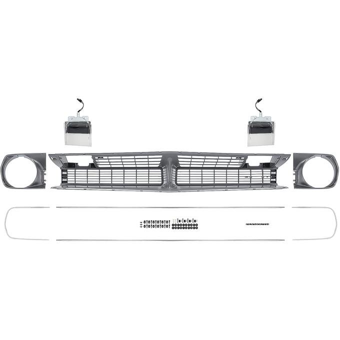 1970 Barracuda, Cuda, Grill Assembly Kit, With Headlamp Bezels, Stainless Steel Moldings, Park Lamps, Emblem, and Hardware, Unpainted