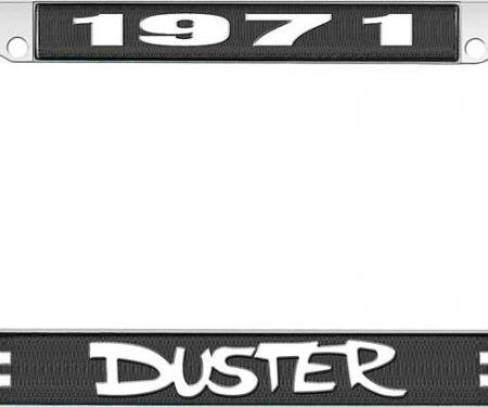 OER 1971 Duster License Plate Frame - Black and Chrome with White Lettering LF121871A